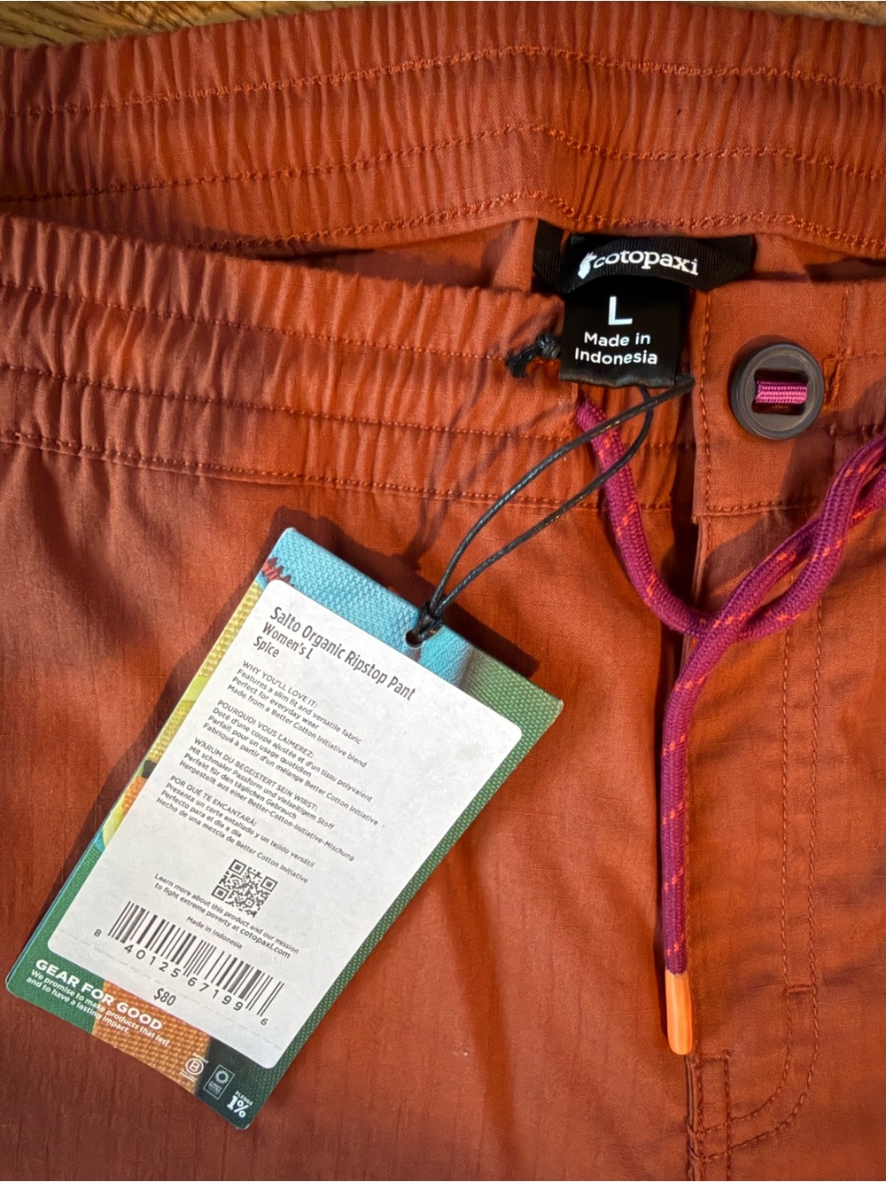 Cotopaxi women’s salto organic ripstop pant. Large, color spice NWT - Picture 7 of 8